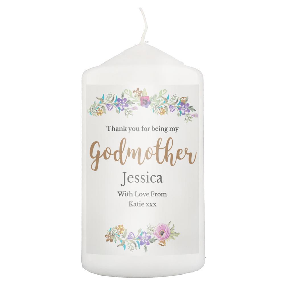 Personalised Godmother Floral Watercolour Pillar Candle £11.69